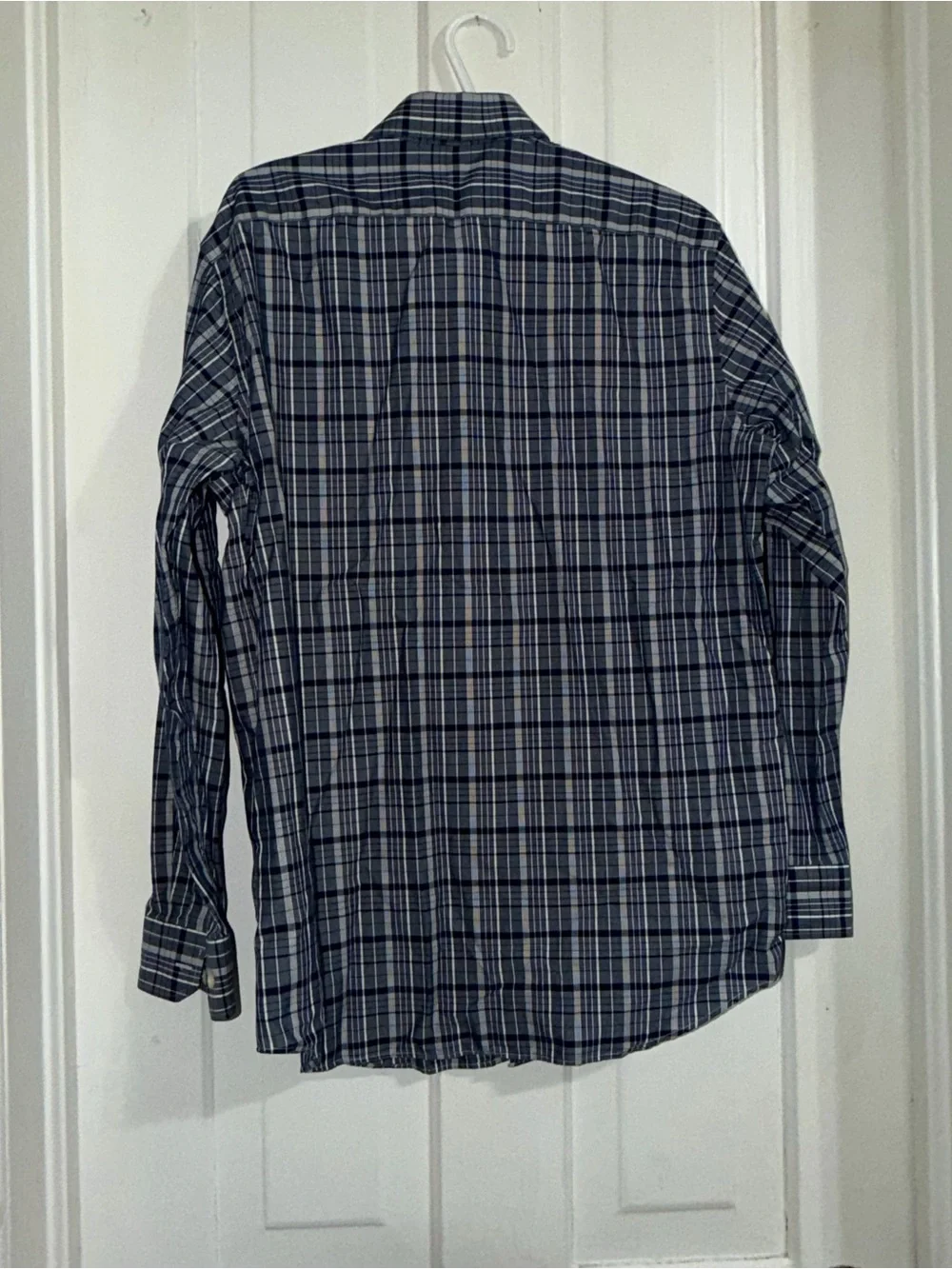 Banana Republic Men's size large shirt Navy and Light Blue Plaid Dress Shirt